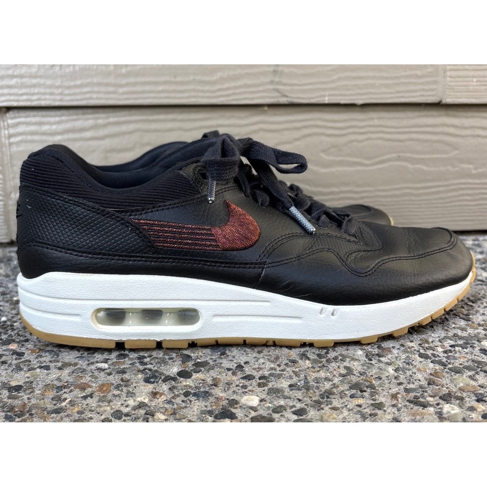 Nike Air Max 1 Black Metallic Bronze Gum Sole Women's 10 454746-020 Sneaker